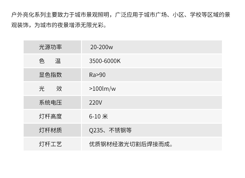 景觀燈參數(shù)